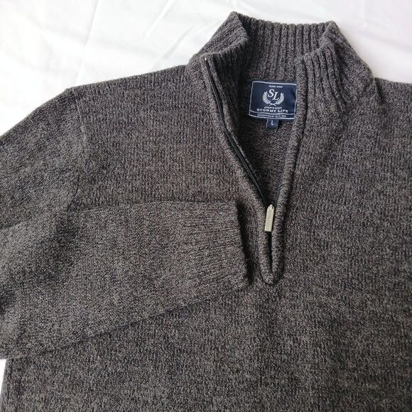 Stormy Life Wool Blend Quarter Zip Pullover Sweater Mock-Neck Men's Medium Gray - Picture 1 of 9